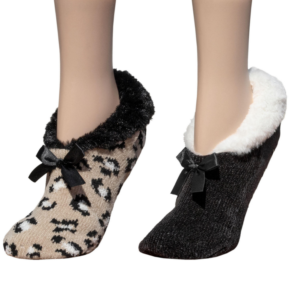 Women’s Winter Plush Lined Non-Slip Sherpa Socks – Animal Faces Bear, Panda, Owl – Mid Calf Fuzzy Slipper Socks