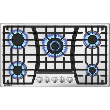 36 inch Gas Cooktop, Bulit-in Gas Stove Top with 5 Burner, NG/LPG Convertible Cooktops, 5 Burner Propane Cooktop with Thermocouple Protection, Stainless Steel