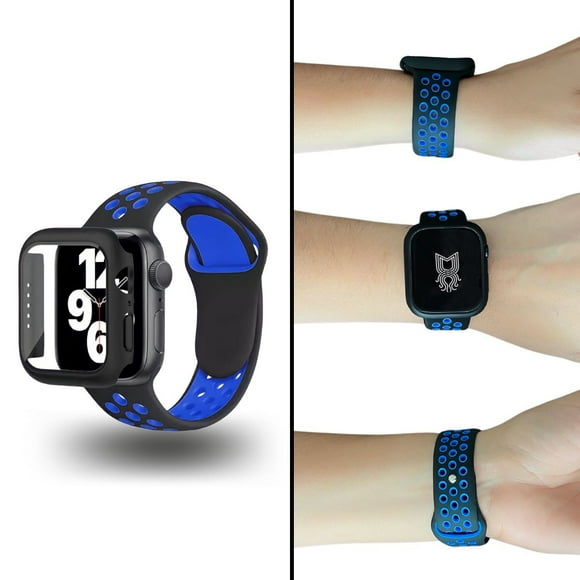 Correas para Apple Watch compatible con 45mm + Case protector de pantalla con Cristal Templado. Estilo Sport, ideal para hacer ejercicio. Mamá Pulpo Sport con case