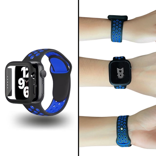 Correas para Apple Watch compatible con 42mm / 44mm + Case protector de pantalla con Cristal Templado. Estilo Sport, ideal para hacer ejercicio. Mamá Pulpo Sport con case