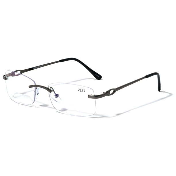 Men BIFOCAL Rimless Metal Reading Glasses with AntiBlue UV Coating