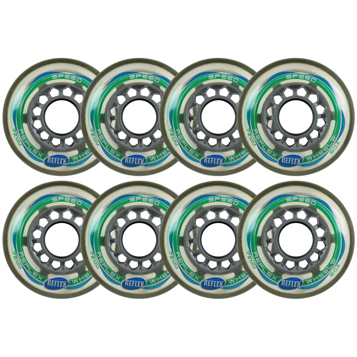Inline Skate Replacement Wheels Silver/Clear 72mm 80A Reflex 8 Pack