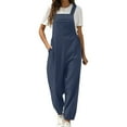 thumbnail image 6 of up to 60% off Gifts Usmixi Jumpsuits for Women Casual Cotton Linen Loose Button Strap Straight Long Jumpsuits Overalls with Pocket Summer Formal Solid Square Neck Sleeveless Maxi Rompers Navy m, 6 of 6