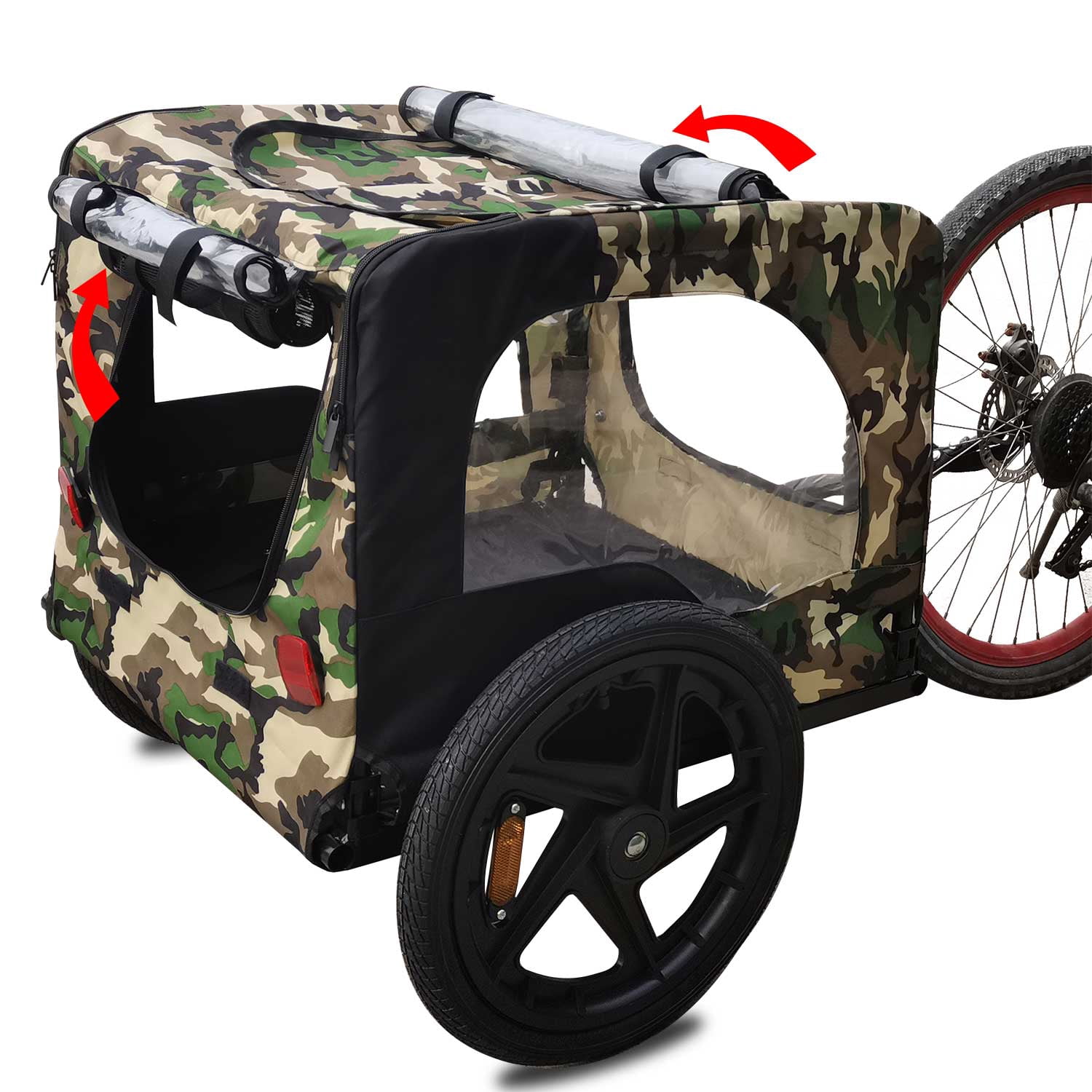 Foldable Pet Bike Trailer for Small & Medium Pets, Heavy-Duty Steel Frame Bicycle Dog Cart with 16" Inflatable Wheels, Waterproof Fabric, Ventilated Mesh & Internal Safety Leash