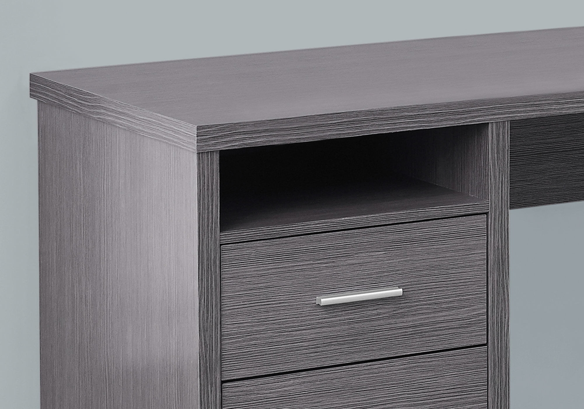 Computer Desk - L-Shaped / Corner / 2 Drawers / 1 Cubby / Metal Legs / Reversible - 79"L X 47"W - Grey / Silver