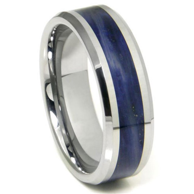 Titanium Kay Tungsten Carbide Blue Riverstone Inlay Comfort Fit Mens ...