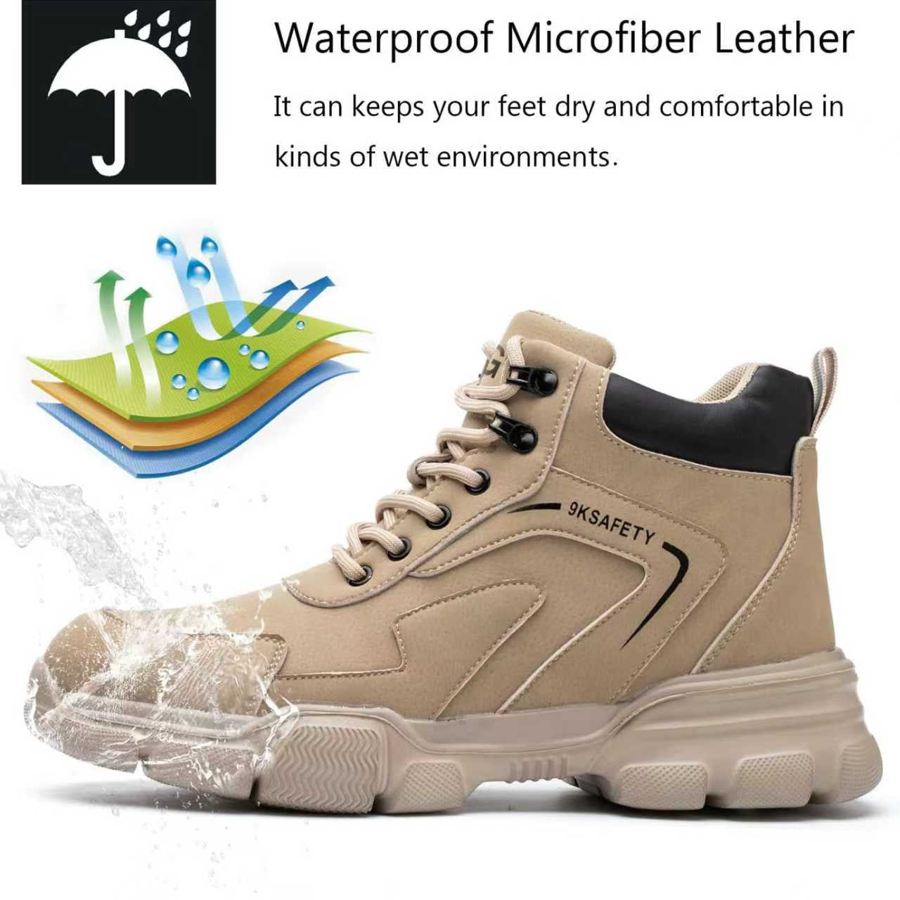 XQJ Steel Toe Work Boots For Men waterproof Steel Toe Shoes Industrial Construction Anti-puncture Safety Boots Size Women6.5/Men5
