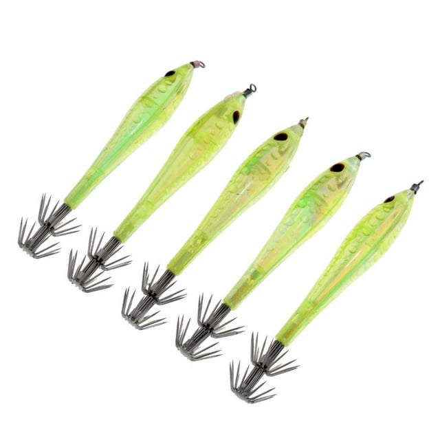 5 piezas de Cebos duros shamjiam Señuelo de pesca calamar amarillo 9.5 cm