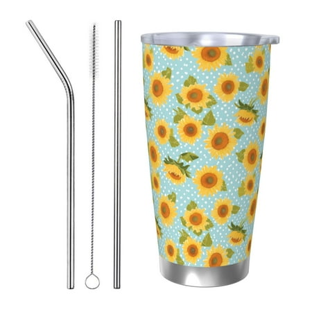 

Goofa White Polka Dot Sunflower A for 20 oz Skinny Tumbler Stainless Steel Coffee Mug Slim Vacuum Insulated Travel Cup Car Cup-Straw Three-piece Set