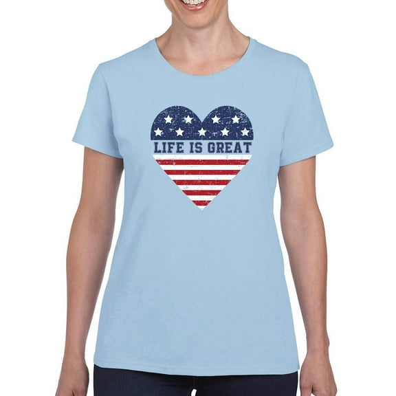 Life Is Great American Heart T-Shirt Women -Smartprints Designs, Female 4X-Large