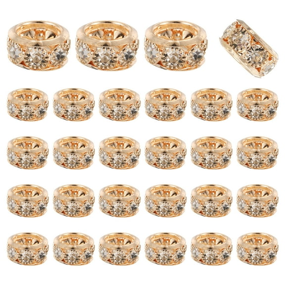 Uxcell 40Pcs 12mm Large Hole Rhinestone Beads, European Bulk Spacer Bead (Gold)
