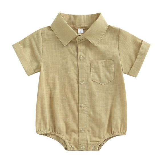Musuos Newborn Baby Summer Romper 6M 12M 18M 24M Solid Color Button down Lapel Short Sleeve Jumpsuit for Infant Boy Girls