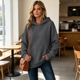 thumbnail image 2 of Hoodies for Women Solid Color Sweatshirt Hooded Long Sleeve Casual Tops Pullover with Pocket Dark Gray M, 2 of 6