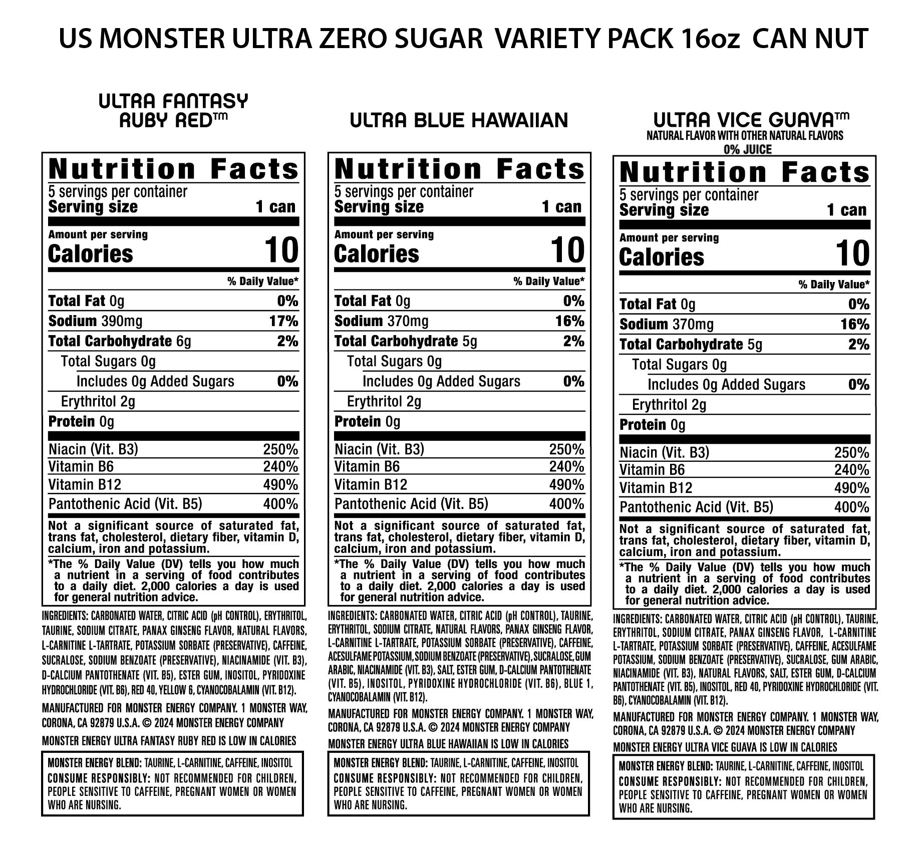 Monster Energy Ultra VP VGBHFRR 15 Pack - 16 Fl Oz