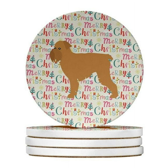 Brussels Griffon Merry Christmas Large Sandstone Coasters Pack of 4 4 in x 4 in