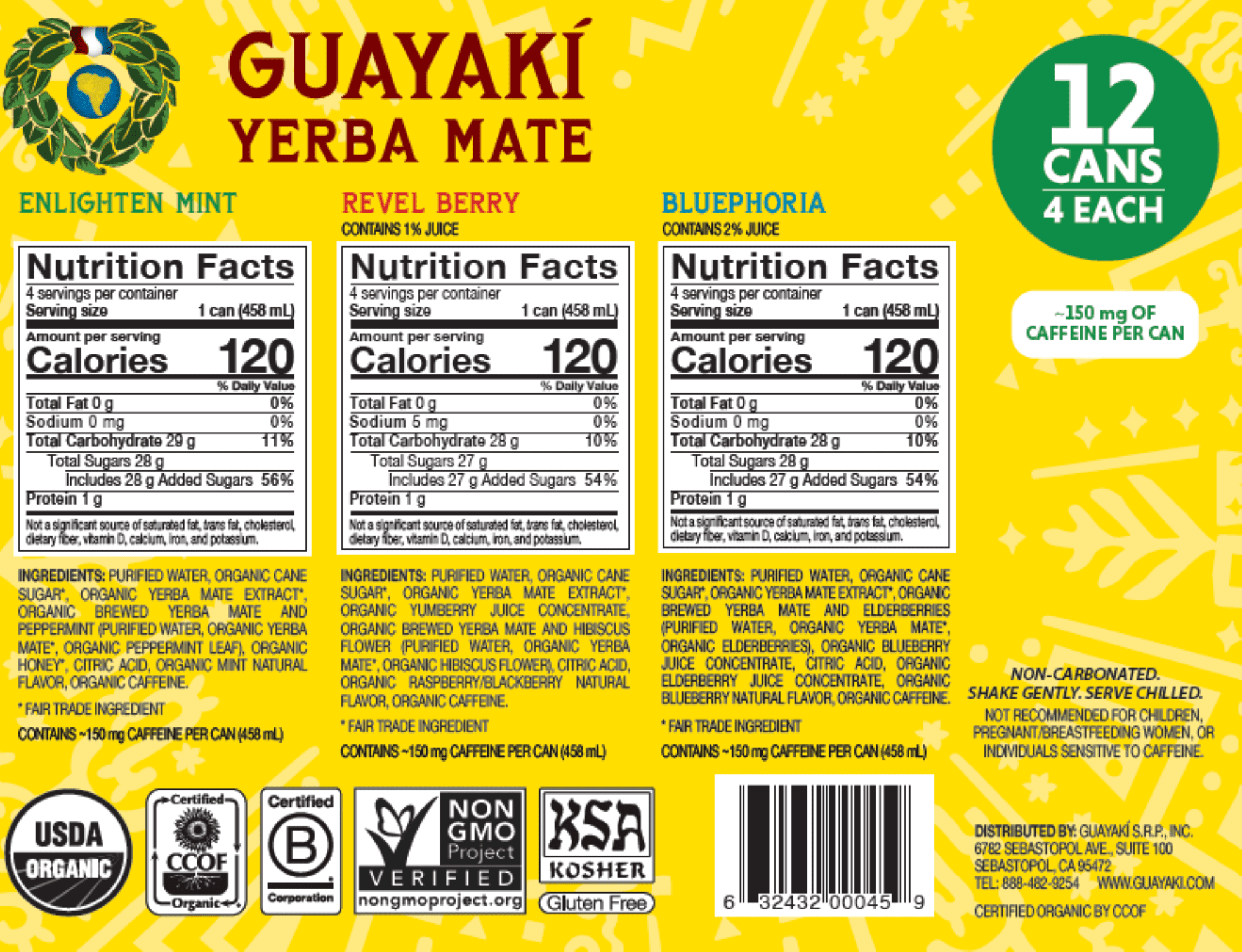 Guayaki Yerba Mate Variety Pack 15.5 Fluid Ounce (Pack of 12)
