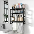 thumbnail image 2 of Bathroom Storage Shelves Organizer Adjustable 3 Tiers, Over The Toilet Storage Floating Shelves for Wall Mounted with Hanging Rod (Black Big), 2 of 6
