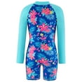 thumbnail image 3 of DJskiyers Kids Girls One Piece Long Sleeve Swimsuit Floral Print Beach Swimwear Rash Guard Front Zip Bathing Suit for 4-12 Years, 3 of 8