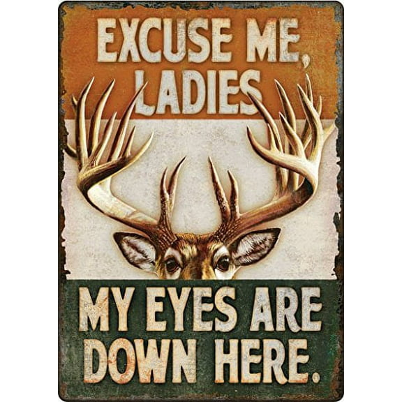 Hunter Buck Deer Antlers Rack Humorous Metal Sign Indoor Outdoor