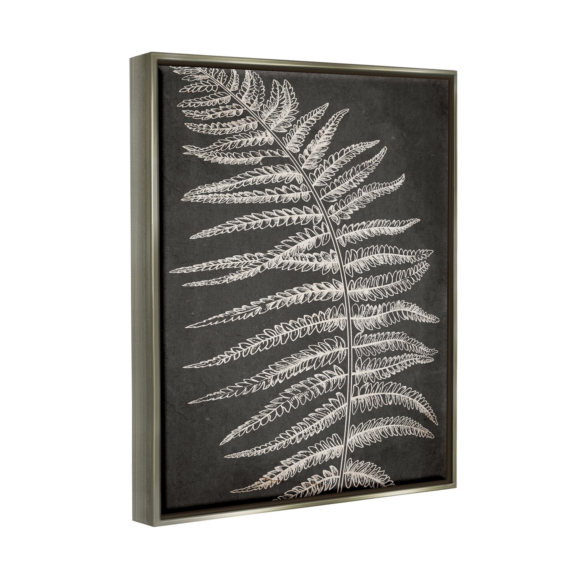 Stupell Industries Fern Leaf on Grey Botanical & Floral Painting Gray Floater Framed Art Print Wall Art, 17 x 21