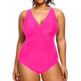 thumbnail image 1 of GHSDFBB Women Plus Size One Piece Swimsuits V Neck Tummy Control Bathing Suits Retro Ruched Swimwear, 1 of 6