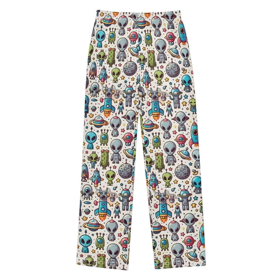 Cartoon Space Background with Many Alient Christmas Pajama Pants Soft and Lightweight Elastic Waistband Christmas Pajama Pants