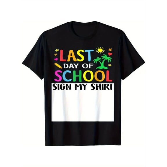 children’s wear Retro Colorful Last Day of School Sign My Shirt for Kids, Funny Summer Vacation Autograph Tee for Boys and Girls, Cute Toddler End of Year Class Party Graphic T-Shirt