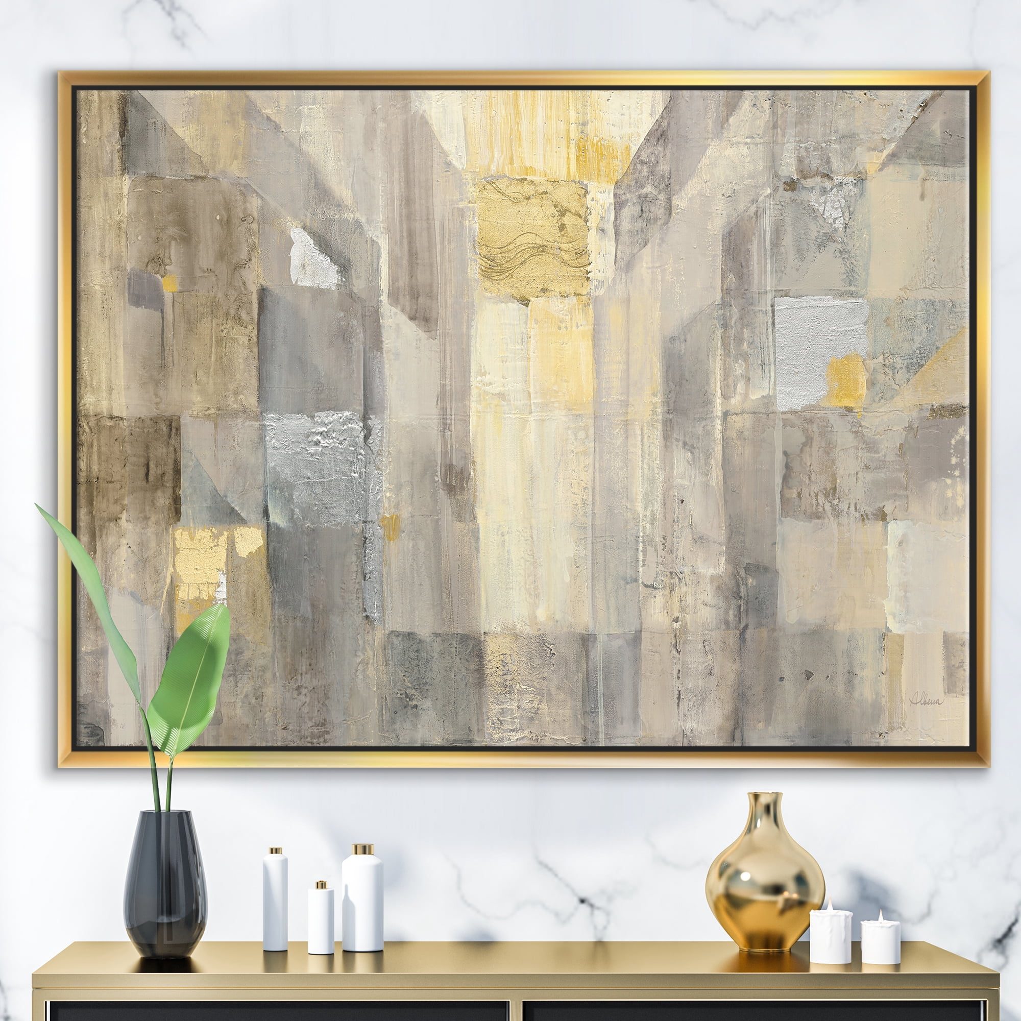 Designart ' Gold Square Watercolor ' Glam Framed Canvas