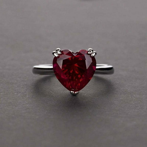 Engagement Ring 14K White Gold Plated 2Ct Heart Cut Lab Created Red Garnet