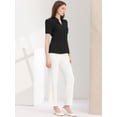 thumbnail image 4 of Top de trabajo con cuello en V para mujer, camisa de manga corta con botones Negro S, 4 of 6