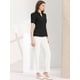 thumbnail image 4 of Top de trabajo con cuello en V para mujer, camisa de manga corta con botones Negro S, 4 of 6