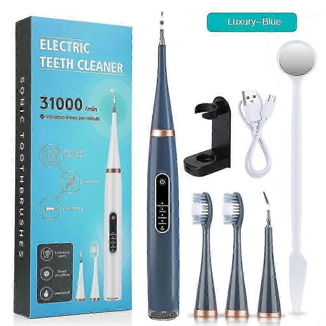 Raspador dental ultrasónico para dientes, eliminador eléctrico de sarro y cálculo, eliminador de manchas de placa, eliminación de cálculos dentales, azul de lujo