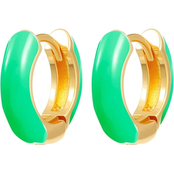 Colorful Enamel Small Hoop Earrings Gold Plated Bohemian Charm Pink Thick Mini Round Circle Tiny Huggie Hoop Earrings for Women Minimalist Birthday Christmas Prom Party Trendy Jewelry Gifts