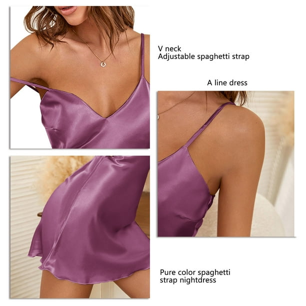 Satin Nightdress For Women Sexy Ice Silk Spaghetti Strap Slip V