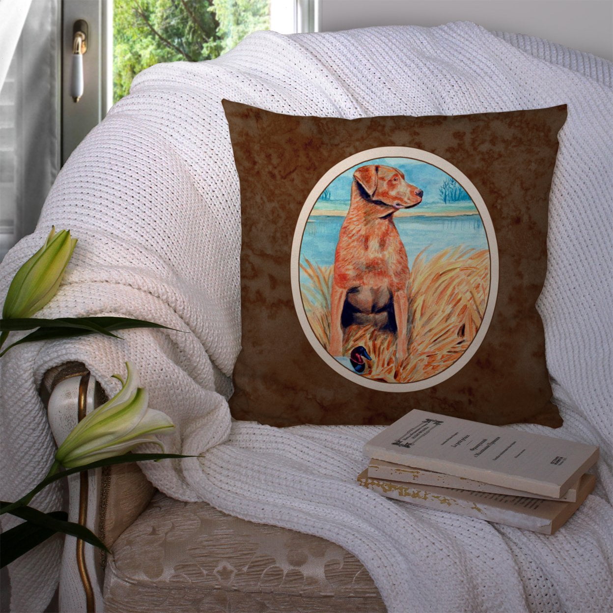 Carolines Treasures 7112PW1414 Chesapeake Bay Retriever Fabric Decorative Pillow 14Hx14W multicolor