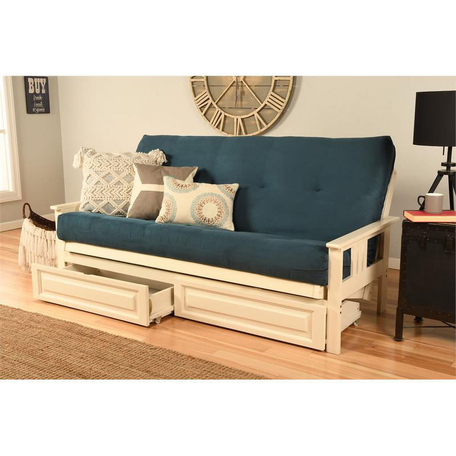 Kodiak Furniture Monterey Frame with Suede Fabric Mattress in Antique White/Blue