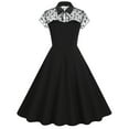 thumbnail image 5 of Brglopf Women's 1950s Vintage Dress Audrey Hepburn Cocktail Party Dress Tie Neck Button Floral Lace Retro Rockabilly Prom Party Swing Dresses Black L, 5 of 5