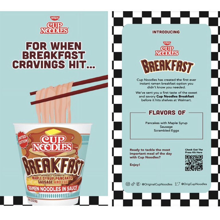 Nissin Cup Noodles Breakfast - Maple Syrup Pancakes, Sausage, Egg
