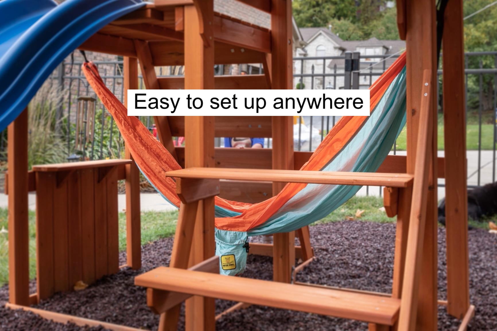 Wise Owl Outfitters Kids Hammock , Small, Portable Camping Hammock for Kids & Toddlers with Tree Straps and Carabiners, Blue/Tangerine