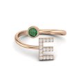 thumbnail image 1 of Capital E Initial Letter Emerald Women Adjustable Front Open Ring 925 Sterling Silver Rose Vermeil, 1 of 3