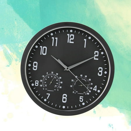 EXHUMKY Black Silent Sweep Wall Clock with Temperature and Humidity Display, Stylish Quartz Movement for Home and Office