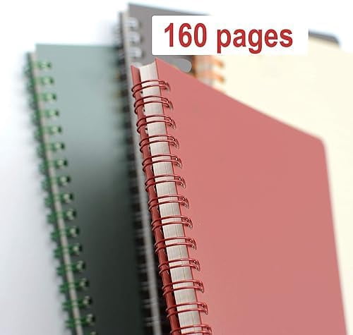 Tekola Spiral Notebook, 4 Pcs 8.3 Inch x 5.9 Inch A5 Thick Plastic Hardcover 8mm Ruled 4 Color 80 Sheets -160 Pages Journals for Study and Notes (style 10-Wine Red,Brown,Green,ivory, A5)