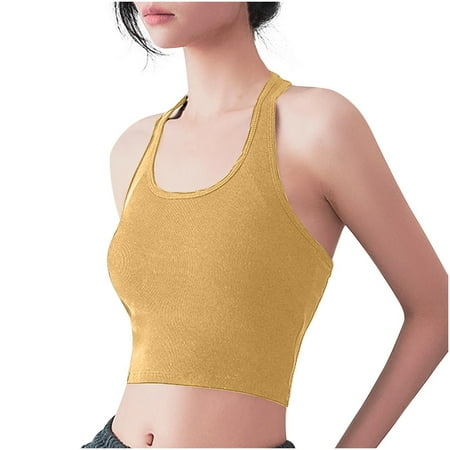 Vest Top with Built in Bra Women Knitted Cotton Spaghetti Strap V Neck Camisoles Summer Short Basic Tank Top Gym Yoga Sleeveless Backless Vests