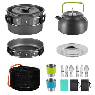 Odoland 16pcs Camping Cookware Set with Folding Camping Stove, Non-Stick  Lightweight Pot Pan Kettle Set with Stainless Steel Cups Plates Forks  Knives
