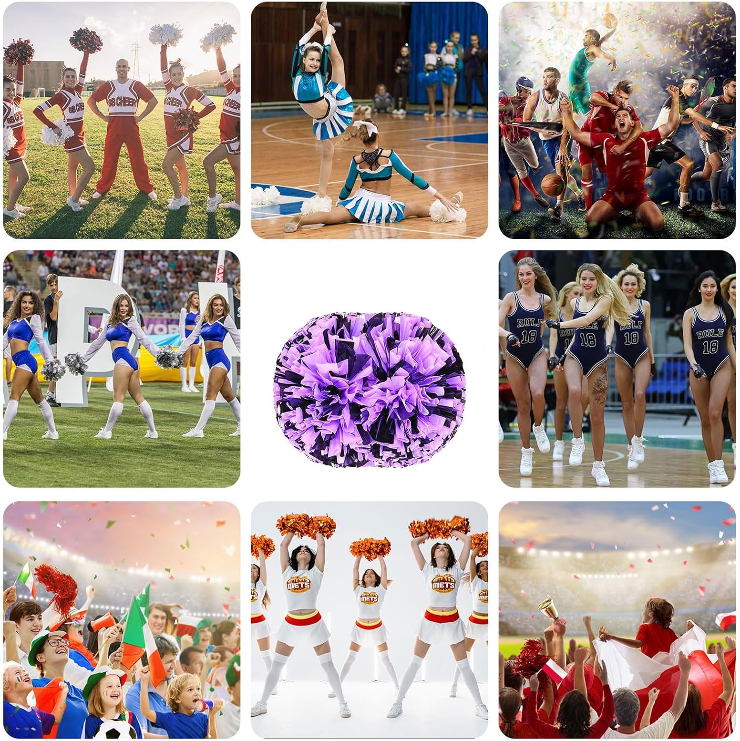 8 PCS Metallic Cheerleading Pom Pom for Team Spirit Sports Dance Cheering Kids Adults