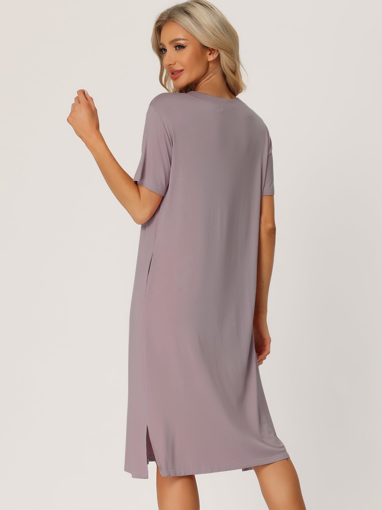 DARING DIVA Women's Short Sleeve T-shirt Dress Nightshirt for Lounge L Purple