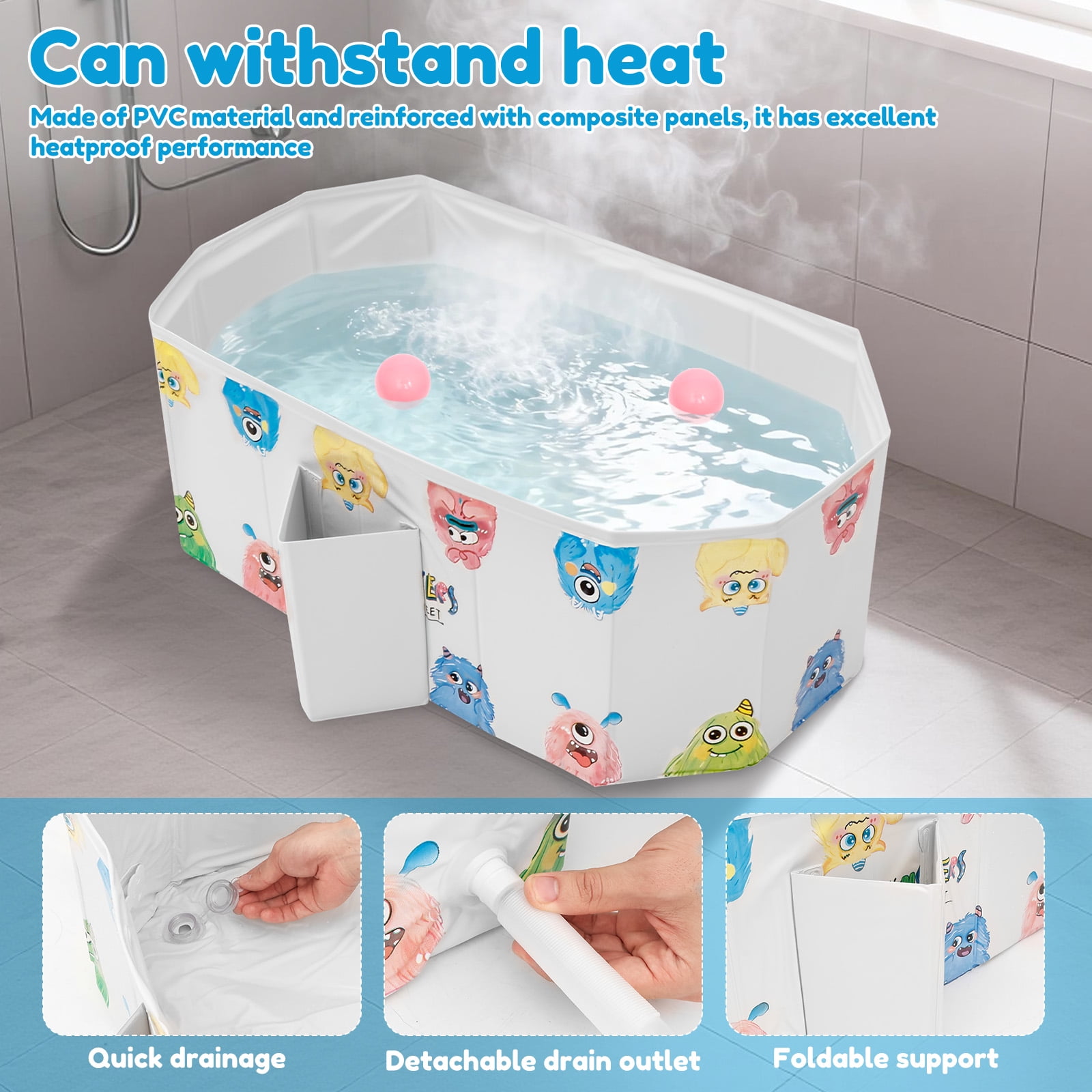 Austok Foldable Bathtub for Children Multifunctional Portable Bath Tub Large Toddler Bath for Age 0-8 All in One Design with Drain Plug