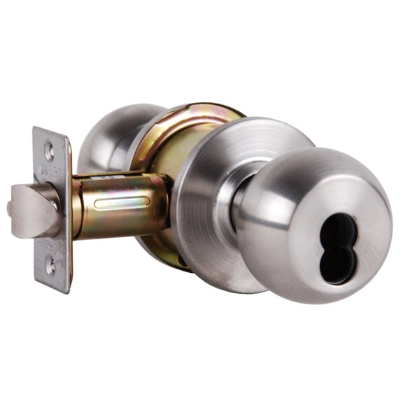 Arrow RK12-BD-32D-IC Grade 2 Storeroom Cylindrical Lock Ball Knob SFIC Less Core Satin Stainless Steel Finish Non-handed