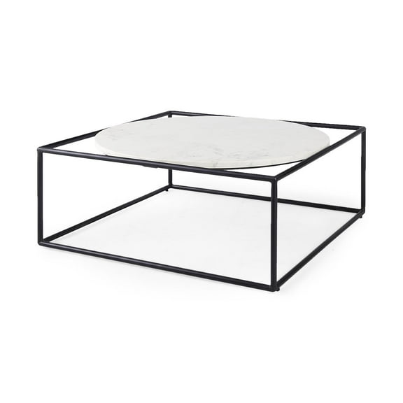 Mercana Austen Round White Marble Top W/ Black Metal Frame Coffee Table