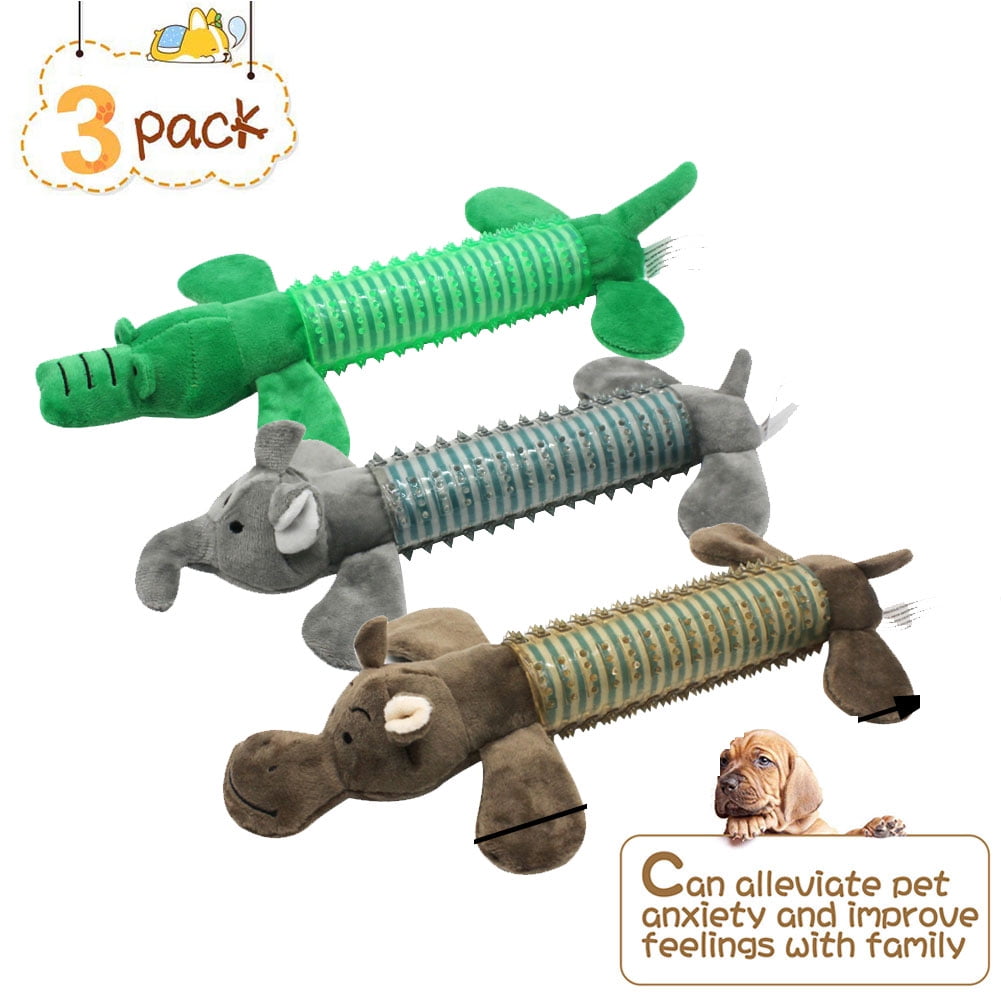 Kepooman Dog Chew Toy for Teething Chewing and Playtime, No Stuffing Plush Animal Dog Squeaky Toy, Set of 3, Multi-color Kepooman Dog Chew Toy for Teething Chewing and Playtime, No Stuffing Plush Animal Dog Squeaky Toy, Set of 3, Multi-color